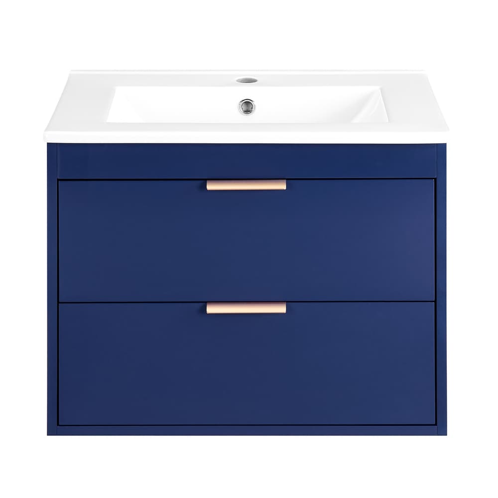 30" Striped Navy Blue Bathroom Vanity with White Ceramic Sink, Wall